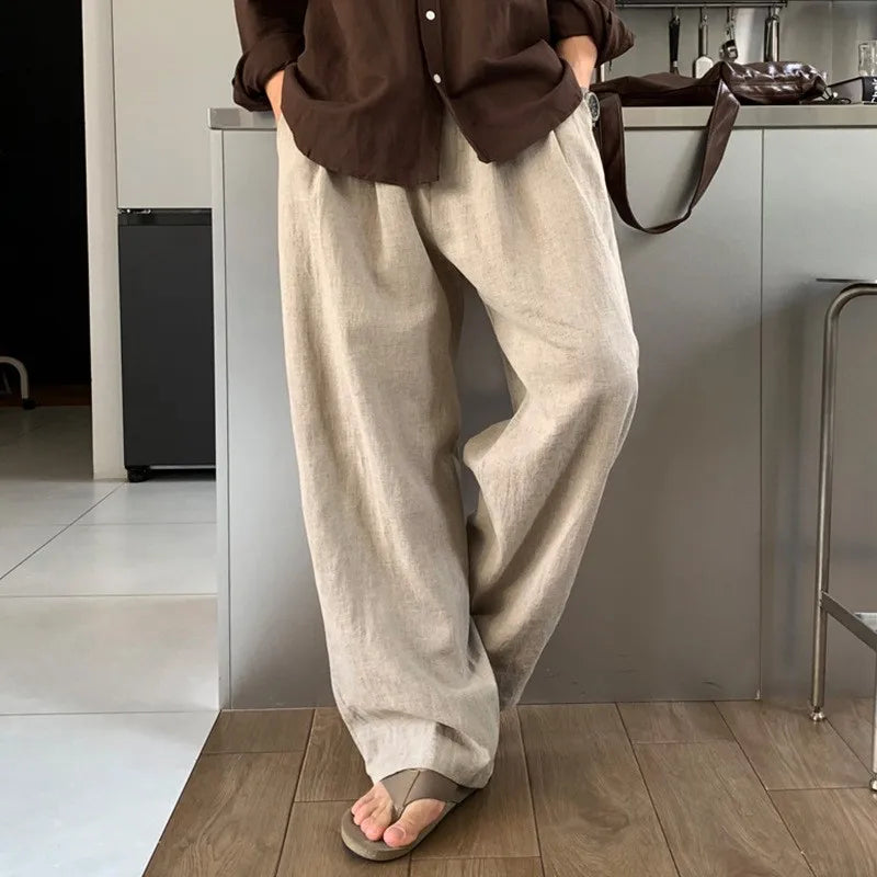 Threebooy  New Japanese Retro Men Casual Pants Luxury Draped Wide Leg Leisure Solid Color Straight Trousers High Quality Elegant Sweatpants