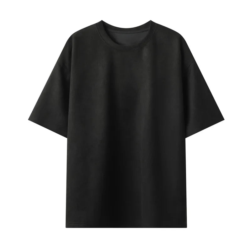 Threebooy  Summer Short-sleeved T-shirt Men Oversized Casual Suede T Shirt Men Streetwear Loose Solid Color O-neck Tshirt Mens Top M-3XL