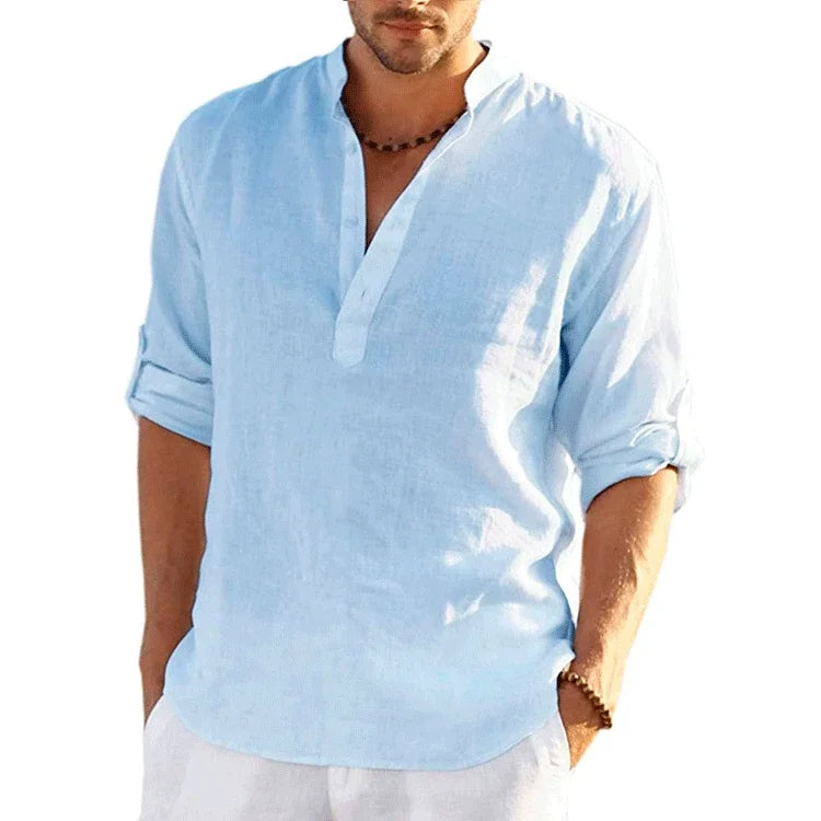Threebooy  New Linen Shirt Men Brief Breathable Comfy Solid Color Long Sleeve Loose Harajuku Casual Blouse Hawaiian Shirts