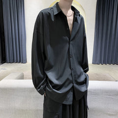 Threebooy Men Black Solid Long-sleeved Shirts Mens Harajuku Fashion Oversize Shirt Male Gray Casual Streetwear Loose Blouses Plus Size