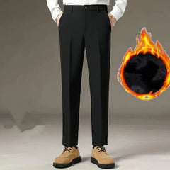 Threebooy  Men's Nine-point Trousers Autumn Winter Plus Velvet Drape Slim Feet Business Anti-wrinkle No Ironing Casual Suit Trousers