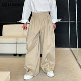Threebooy Original Pleated Splicing Design Plain Straight Pants 2024 Spring New Men's Fashion Loose Street Wide Leg Trousers