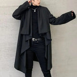 Threebooy Men Coats Long Sleeve Scarf Collar Trench Ponchos Cotton Outwear Solid Cloak Vintage Irregular Jackets Men Streetwear