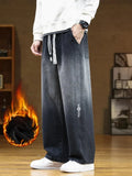 Threebooy Winter Men's Oversized Jeans Thicken Velvet Warm Denim Pants Wide-Leg Straight Thermal Fleece Baggy Jean Trousers