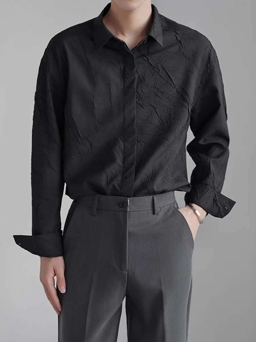 Threebooy  French Men's Loose Casual Jacquard Shirt Young and Elegant Handsome Korean Top