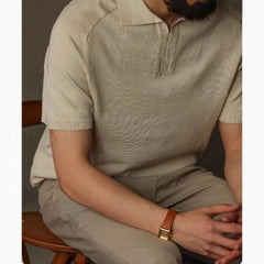 Threebooy Men's Clothing Light Luxury Polo Short Leisure Knit V Neck Short-sleeved T Shirt Solid Color Korean Popular Retro Knitwear M-3XL