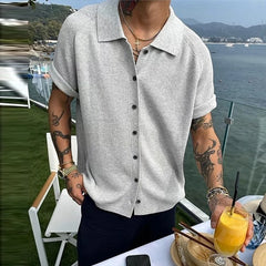 Threebooy New Fashion Men Cardigan Tops Luxury Knitted Half Sleeve Shirts Leisure Button-down Shirts for Men Korean Style Premium Knitwear