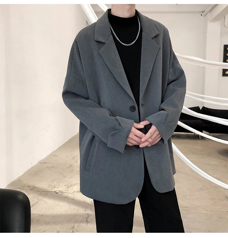 Threebooy Blazers Men blazer formal para hombres Leisure Trendy Loose Suit Jackets Male Retro Daily Ins Streetwear Simple Korean Suit-tops