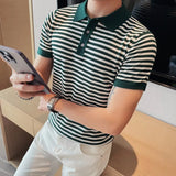 Threebooy  Men's Summer Ice Silk Short Sleeves Polo Shirts/Male Slim Fit Stripe Casual  High Quality Polo Shirts Plus Size S-4XL