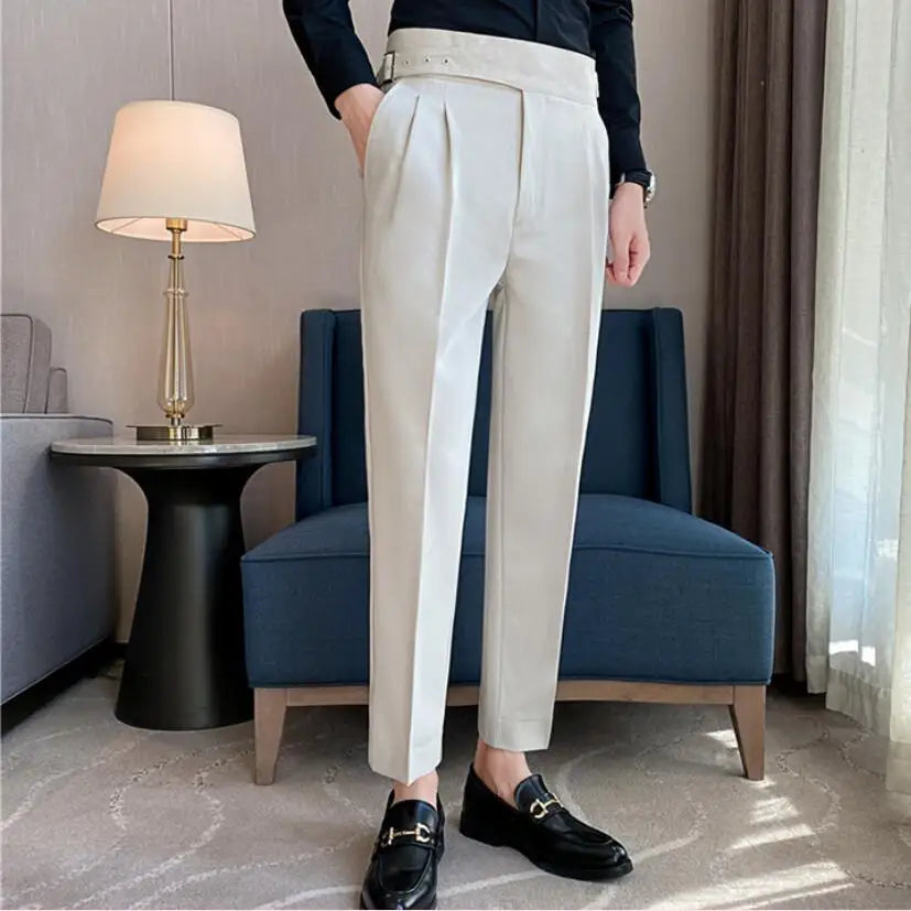 Threebooy Men Trousers White Autumn Solid Business Casual Suit Pants British Style Men Clothing Formal Wear Office Trousers Straight