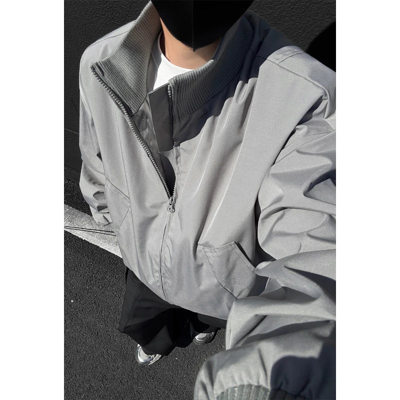 Threebooy Autumn Jacket Men Fashion Casual Black Jackets Men Japanese Streetwear Hip-hop Loose Bomber Jacket Mens Short Coat M-3XL