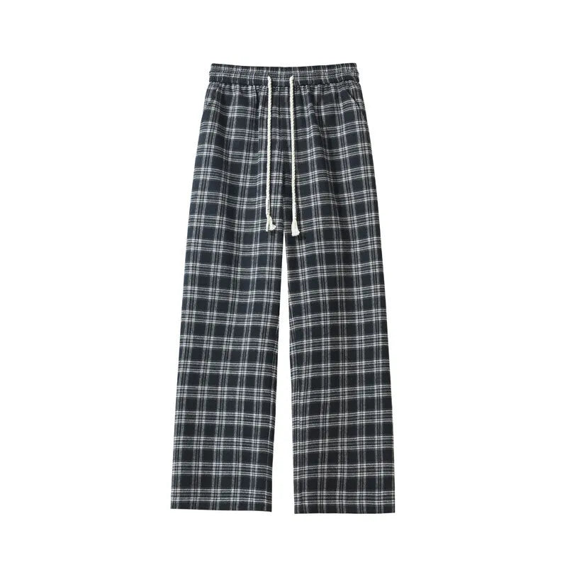 Threebooy  Summer Casual Pants Men Oversized Plaid Pants Men Streetwear Hip-hop Loose Wide Leg Pants Mens Vintage Trousers Plus Size 5XL