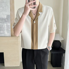 Threebooy  Summer Splicing Ice Silk Cuban Collar Shirt Men Half Sleeve Loose Casual Shirts Fashion Vacation Hawaii Streetwear Shirt