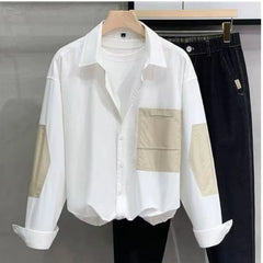 Threebooy  Fashion Striped Contrast Loose Long Sleeve Blouse Spring Autumn New Polo Neck Youth Trend Shirt Tops Korean Casual Men Clothing