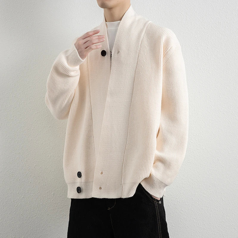 Threebooy Spring Autumn Fashion V-Neck Sweater Cardigans Men Youthful Vitality Loose Knit Sweatercoat Mens Solid Color Knitted Cardigans