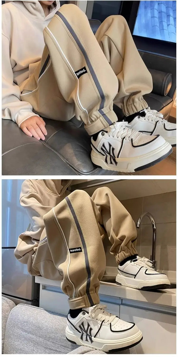 Threebooy Hong Kong Style Street Pants Spring and Autumn Style Personalized Spliced Trousers Youth Trendy College Style Versatile Trousers