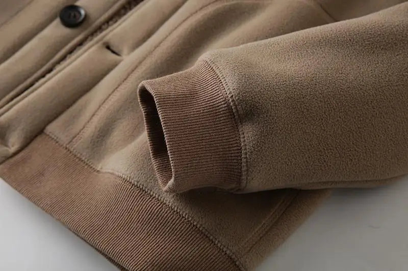 Threebooy Men's Jacket Autumn Winter Polar Fleece Stitching Double Layer Stand Collar Thickened Single-breasted Solid Color Jackets Tops