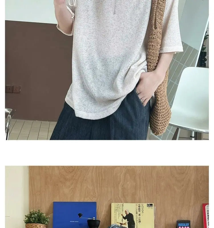 Threebooy Street Punk Shirt Off-shoulder Hollow T-shirt American 2025 New High-end Style Fashionable Casual Loose Short Sleeves