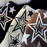 Threebooy High Street Y2k Autumn And Winter Hooded Zip-up Star Hoodie Hoodies Couple Jacket Stitch Trend American Style Loose Pure Cotton