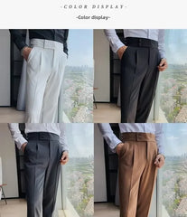 Threebooy Nadir Coffee Color Men's Trousers Classic Trendy Paris Button Single Pleat Slims Smooths Your Silhouette Business Casual Pants