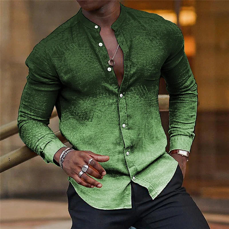 Threebooy  European and American Spring and Autumn Gradient Men's Casual Long Sleeve Stand Collar Shirt