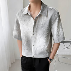 Threebooy Mens Slim Fit Short Sleeve Shirt man Gradient Color Trendy Summer Fashion Youth Style New Tech Fabric Casual Stylish Streetwear
