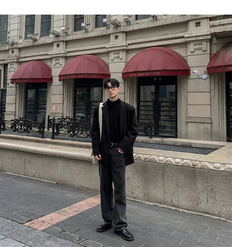 Threebooy Oversized Korean Style Men's Loose Casual Small Suit, Men's 2024 Autumn New Padded Shoulder Suit Jacket Unisex Top