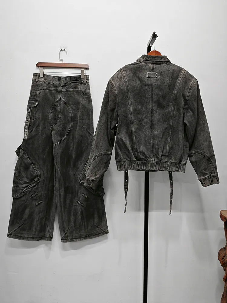 Threebooy Men's Signature Baggy Gray Denim 2-Piece Set
