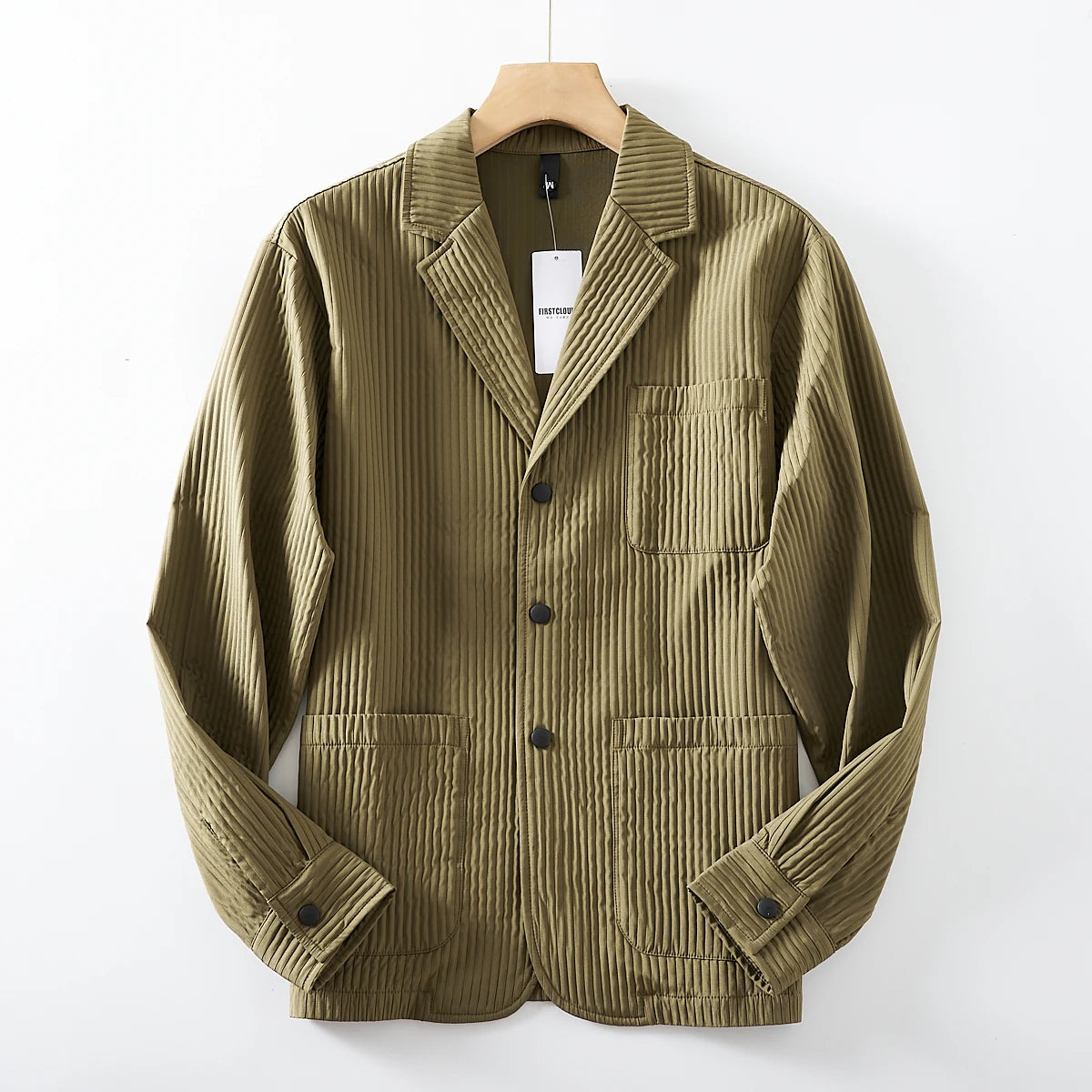 Threebooy Striped Pleated Shirt Jacket Advanced Lightweight Elastic Breathable Casual Suit Men Korean Elegant Thin Suit Three-button Coat