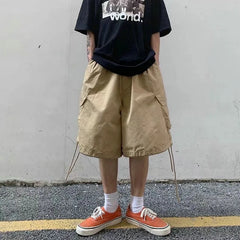 Threebooy Summer Mens Cargo Shorts Loose Hip Hop Harajuku Straight Streetwear Bermuda Masculina