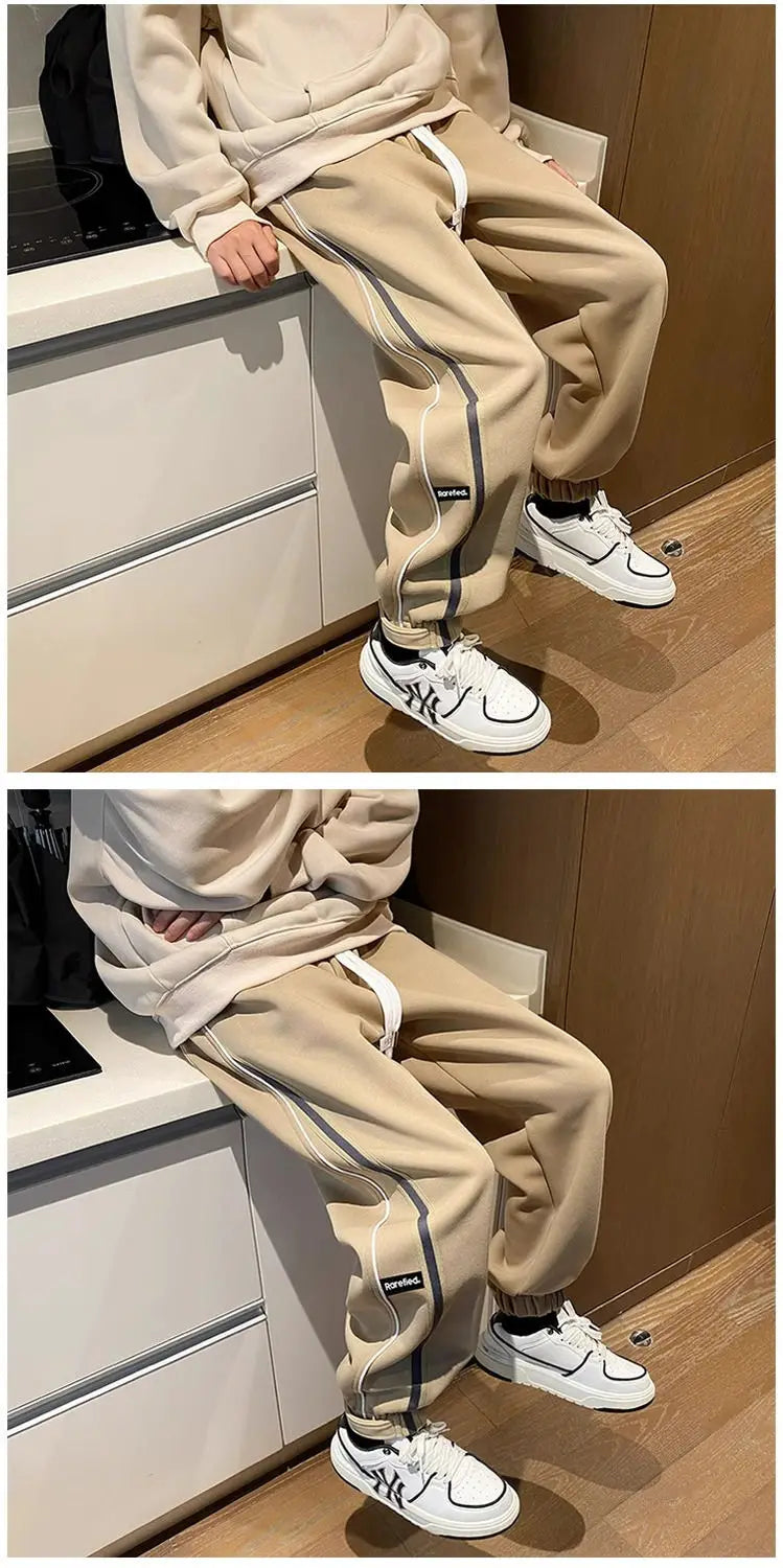 Threebooy Hong Kong Style Street Pants Spring and Autumn Style Personalized Spliced Trousers Youth Trendy College Style Versatile Trousers