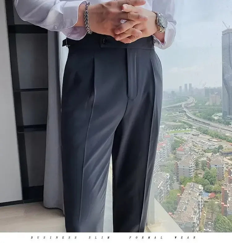 Threebooy Nadir Coffee Color Men's Trousers Classic Trendy Paris Button Single Pleat Slims Smooths Your Silhouette Business Casual Pants