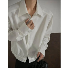 Threebooy Shirt men Korean Style Loose Fit Square Neck Plain Color Long Sleeve Shirt Man Autumn New Trendy Youth Dance Shirts Oversized