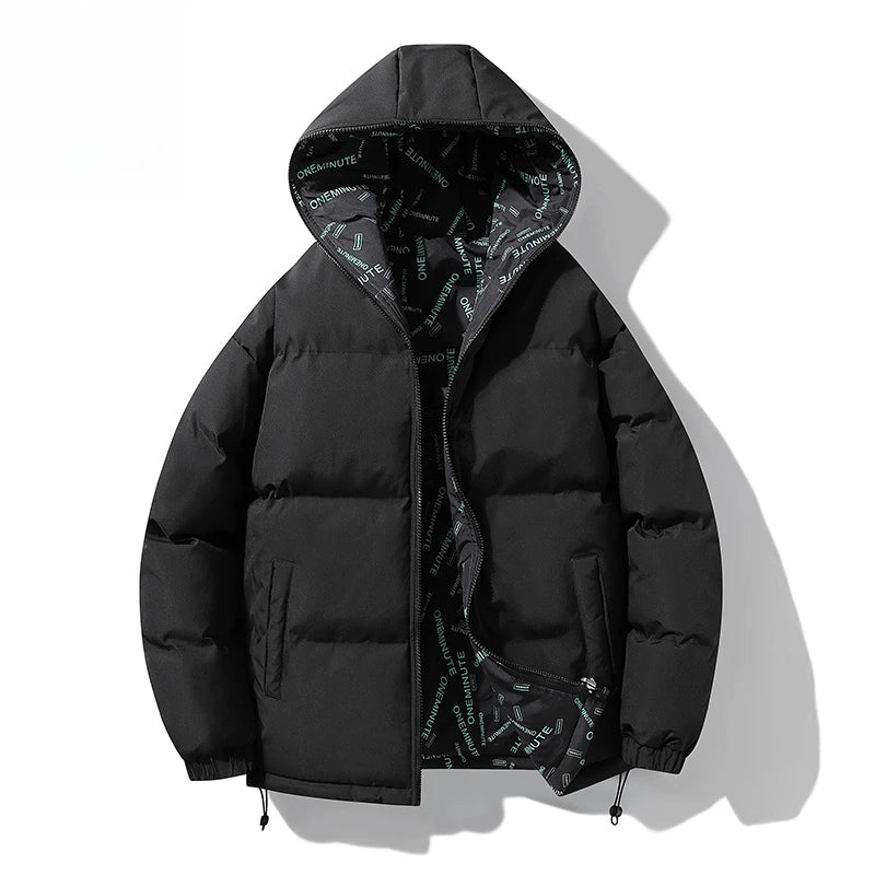Threebooy Korean Hip Hop Winter Parkas Thickened Warm Padded Coat Youth Trendy Bread Jacket Two Sides Wearing Jacket Cityboy Hooded Wear