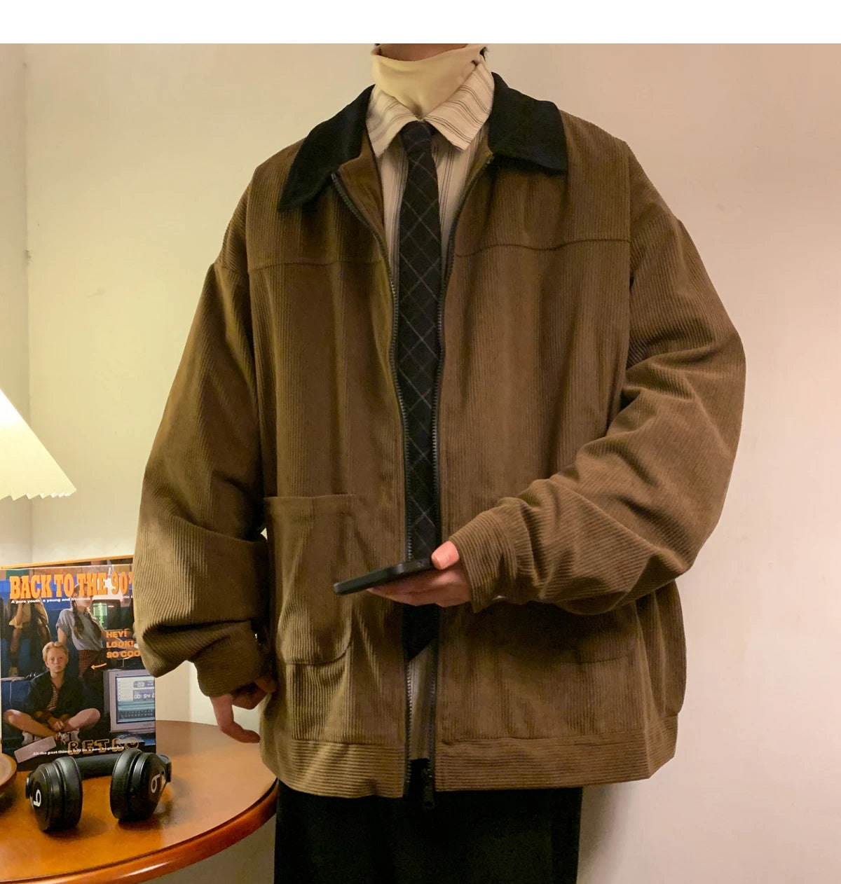 Threebooy American Style Vintage 2025 Men Bomber Jacket Windbreakers Zipper Coats Autumn Loose Cargo Outwear