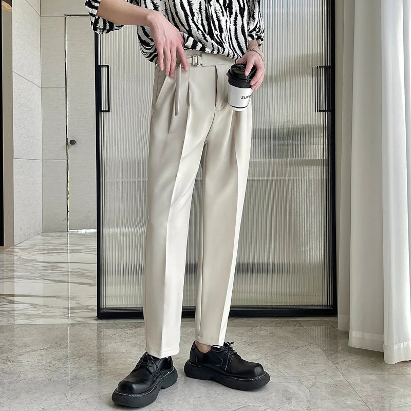 Threebooy  New Spring Autumn Fashion Man Classic Slim Straight Long Suit Trousers Male Solid Color Men Smart Casual Business Pants 2XL