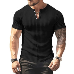 Threebooy  European and American Solid Color Summer New Versatile Men's T-shirt Henry Shirt Casual Knitted Short-sleeved T-shirt Men's Tee
