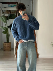 Threebooy Fashion Bottoming Knitted Sweater Men's Autumn Casual Round Neck Solid Color Tops Korean Style Simple Versatile Loose Pullover