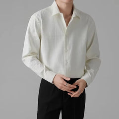 Threebooy New Men Luxury Korean Style Shirts Casual Long Sleeve Drapped Solid Color Button-down Cardigan Fashion Business Leisure Blouse