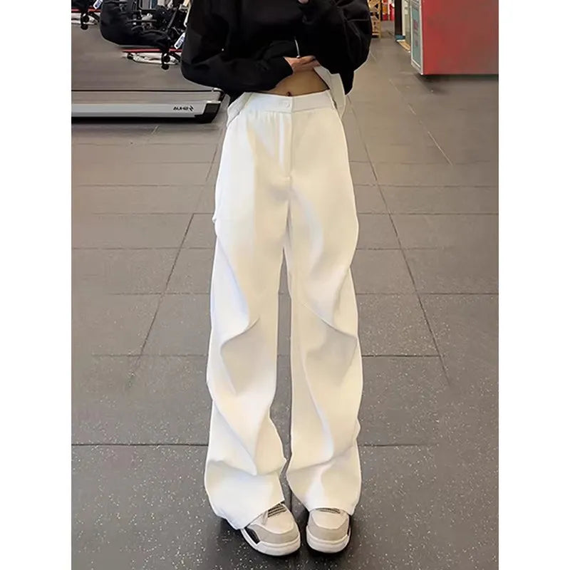 Threebooy  American Style Pleated Wide Leg Pants Men Spring High Waist Straight Cut Casual Long Trousers Slimming Effect Stylish
