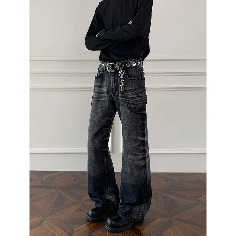 Threebooy Mens Straight Leg Jeans Business Casual Vintage Blue Denim Pants for Middle Aged Man Classic Fit man trousers