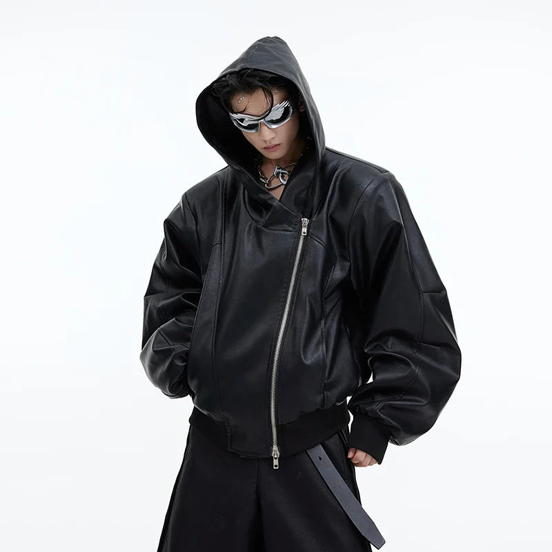 Threebooy Men's Maverick Hooded Faux Leather Jacket