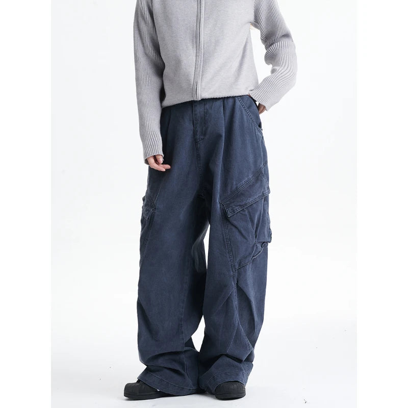 Threebooy American retro work pants men's spring and autumn new style loose casual wide leg pants trendy