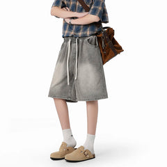 Threebooy  Denim Shorts mens Washed Vintage Elastic Waistband Drawstring Solid Summer Hot Selling Casual Wholesale Fashion Trendy Classic