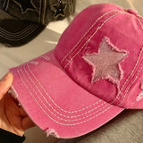 Threebooy Retro Y2K Star Washed Denim Hole star Baseball cap Snapback Hats Autumn Summer fishing Hat Men Women Caps Casquette hats Gorras