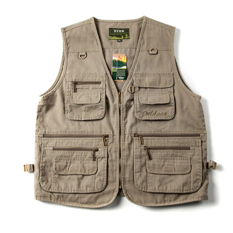 Threebooy American Workwear Retro Metal Zipper Three-dimensional Pocket Cotton Men Women Tactical V-neck Vest Jacket Aesthetic Urban Chic