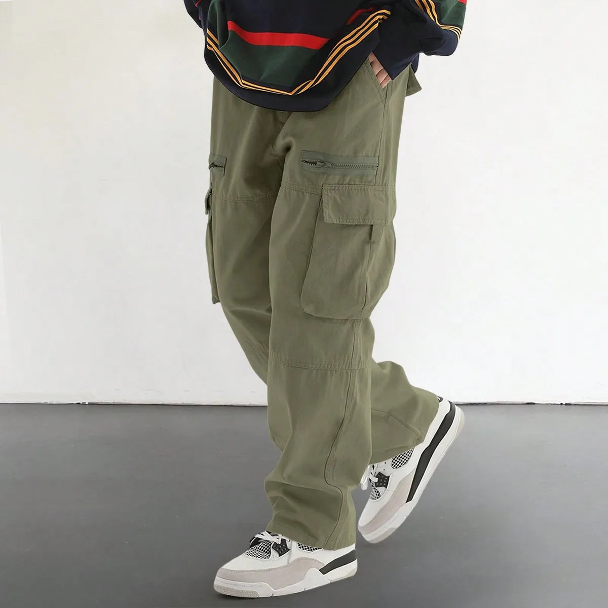 Threebooy  Men's Drawstring Trendy Flap Pockets Cargo Pants