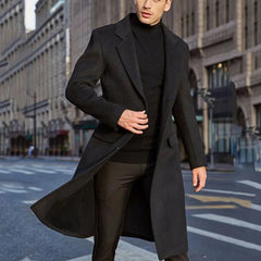 Threebooy Korean Trend Men's Loose Casual Single-breasted Overcoat Autumn Winter Fashion New Long Sleeve Woolen Long Coat