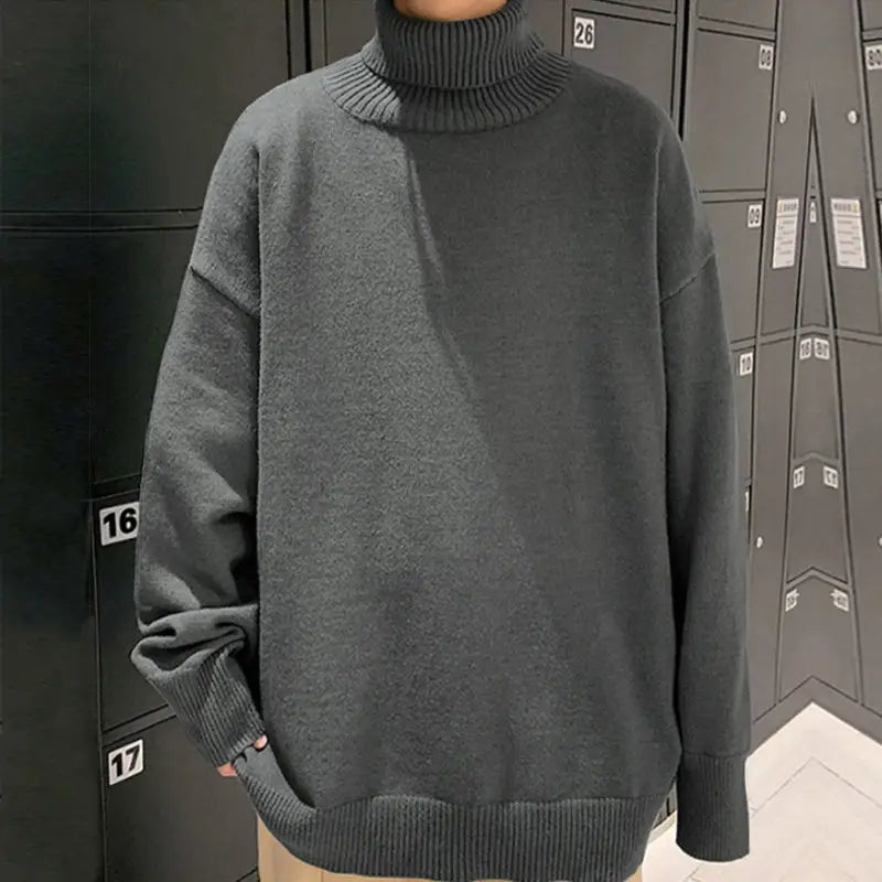 Threebooy Men's Knit Sweater Turtleneck Knitwear High Collar Warm Pullovers Male Solid Color Korean Popular Clothes Designer Cashmere Top