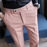 Threebooy Men Spring Autumn High Quality Casual Suit Trousers/Male Fashion Slim Fit Pink Business Suit Pants/Man Stretch Dress Pants 28-38